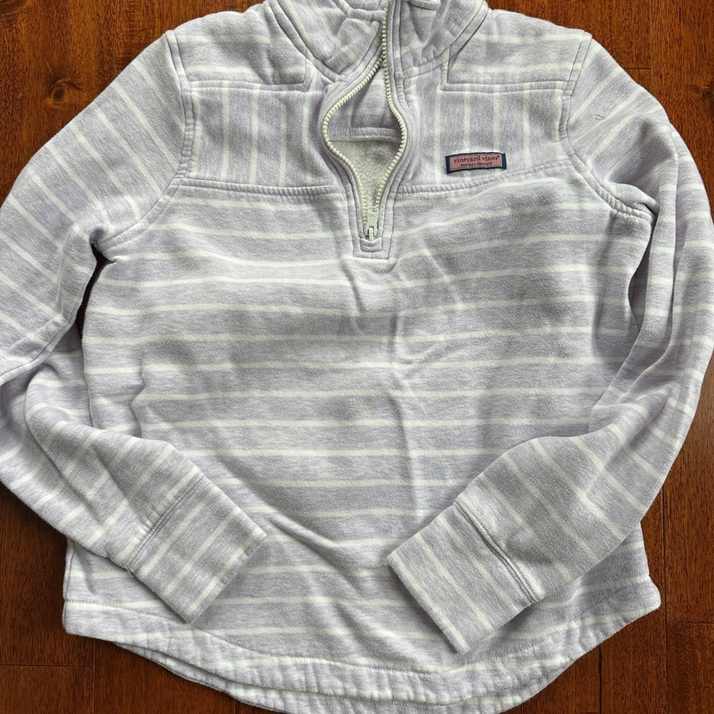 Lavender Striped Pullover Top quarter zip shep shirt